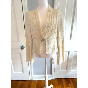 Free People Small Ivory Cream Eyelet Lace Up Circle Flared Bell Sleeve Jacket